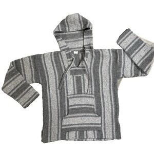 EMISA Baja Black & White Hippie Pullover Hoodie Mens L  (Made In Mexico)